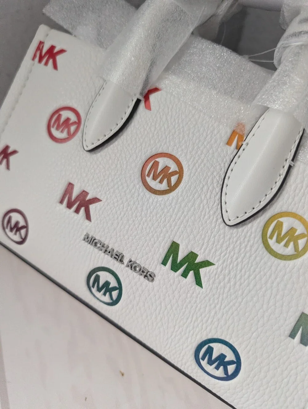 NWT Michael Kors Mirella Small Rainbow Logo Embossed Convertible Crossbody Bag